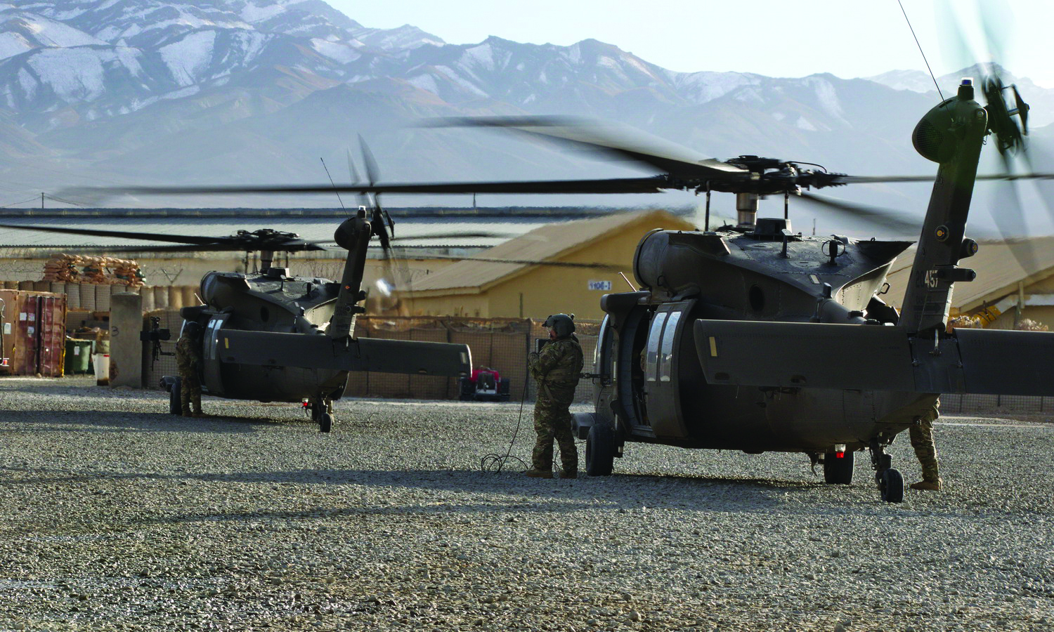 Members of Essential Function 3 (EF3) Rule of Law are returning home to Resolute Support Headquarters,
        Kabul, from AP Lightning after evaluating team members in Paktia Province with their local Afghan
        counterparts in December 2017. (Credit: SGT Michael Uribe)